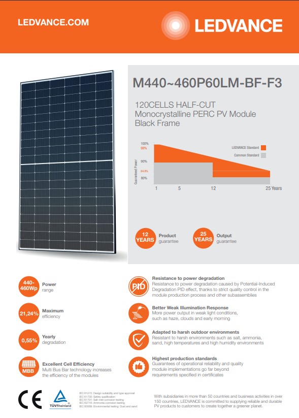 Solárny panel Ledvance M440~460P60LM-BF-F3
