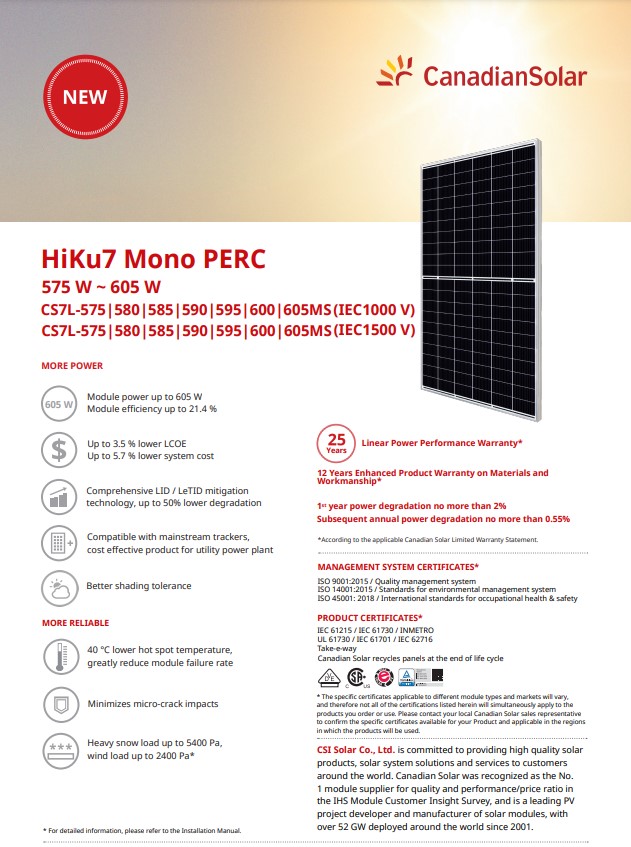 Technický list Canadian Solar CS7L 580~605W