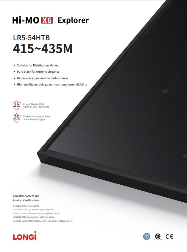 Technický list Longi Hi-MO X6 Explorer 415-435M
